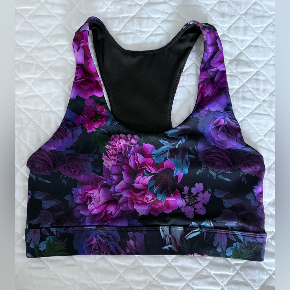 Terez DuoKnit Activewear Sports Bra in FLORAL NOIR